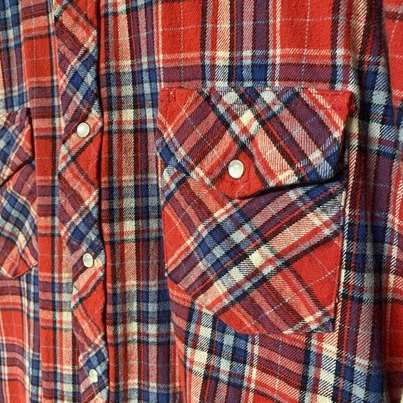 Vintage 90's Wrangler Wrancher Men's Long Sleeve Flannel, Pearl Snaps, 2XL - Picture 4 of 7